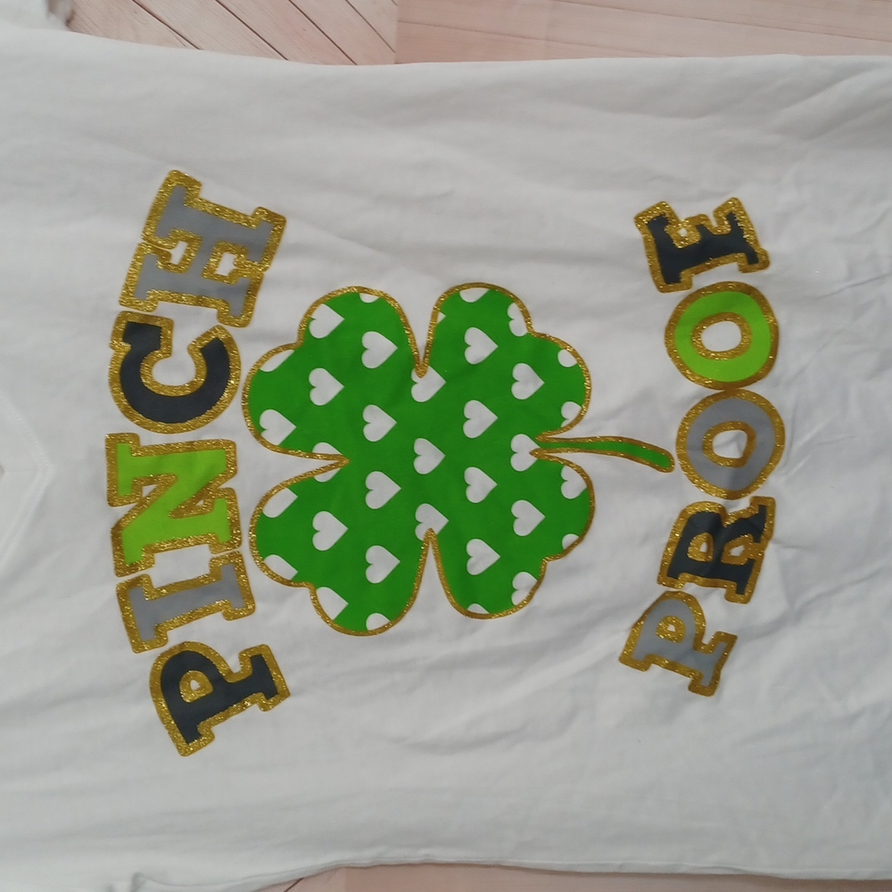 HYBRID Apparel Pinch Proof Gold Glitter Clover V Neck TShirt Top